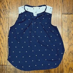 41‎ Hawthorn Blue and White Sleeveless Tank Top with Polka Dot Design
